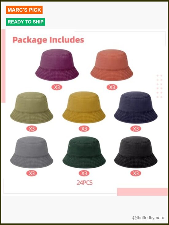24 Pack Cotton Blend Bucket Hats - Adjustable Sun Hats for Men Women, Outdoor main image 4